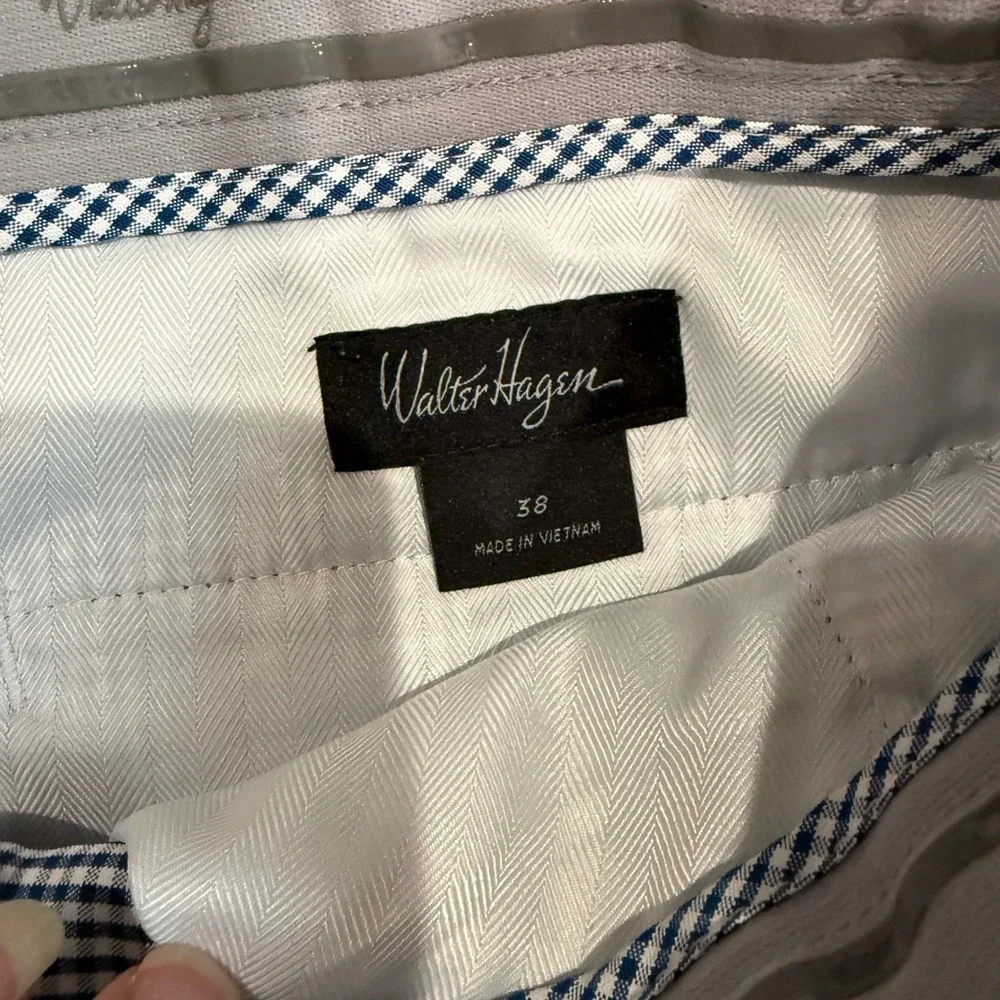 Walter Hagen Golf Shorts Men 38 Blue Gingham Micro-Check Performance Stretch 22